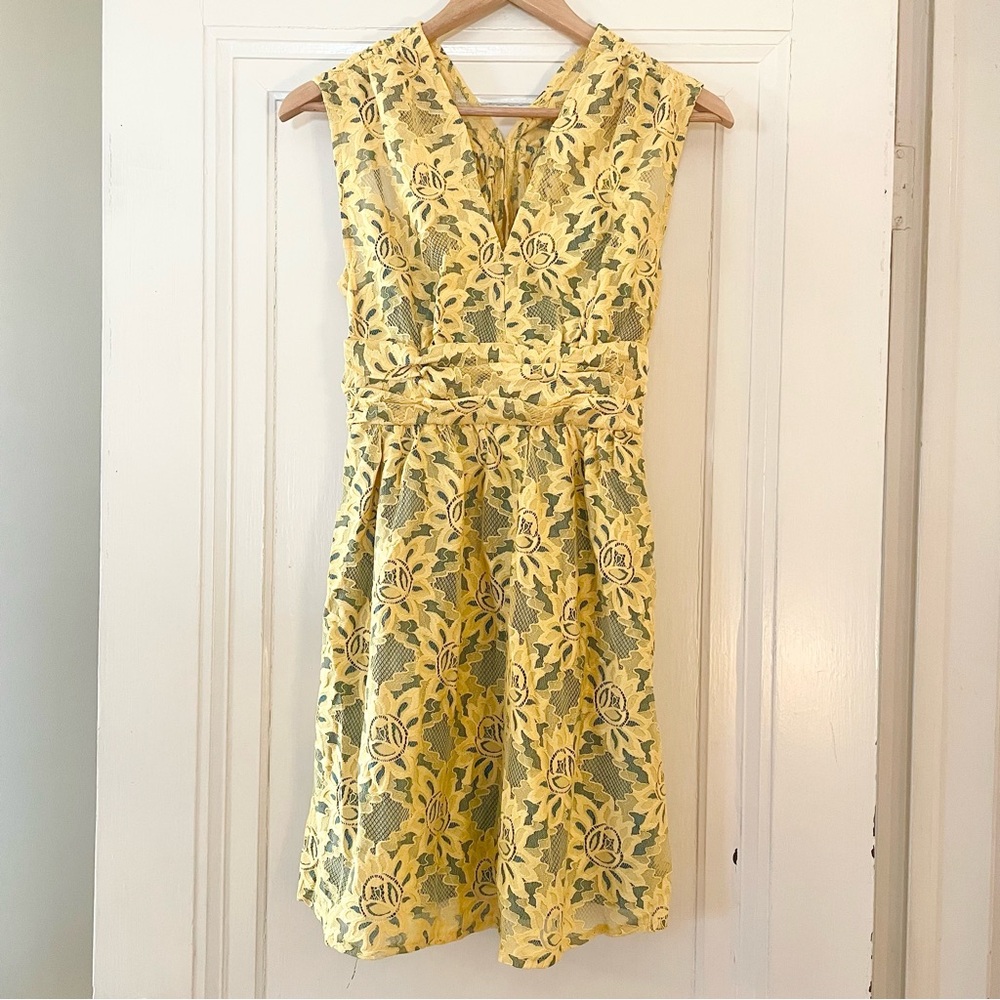 Anthro Plenty by Tracy Reese Niki Dress, Yellow Garden Trellis Lace, Sz. 6P NWOT
